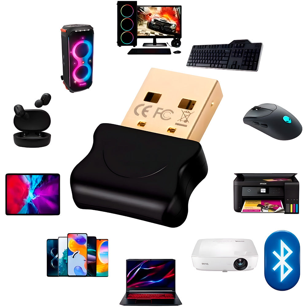 Mini Adaptador Bluetooth 5.0, Alcance Até 20 Metros, USB Dongle, Plug And Play, XK-08, Preto
